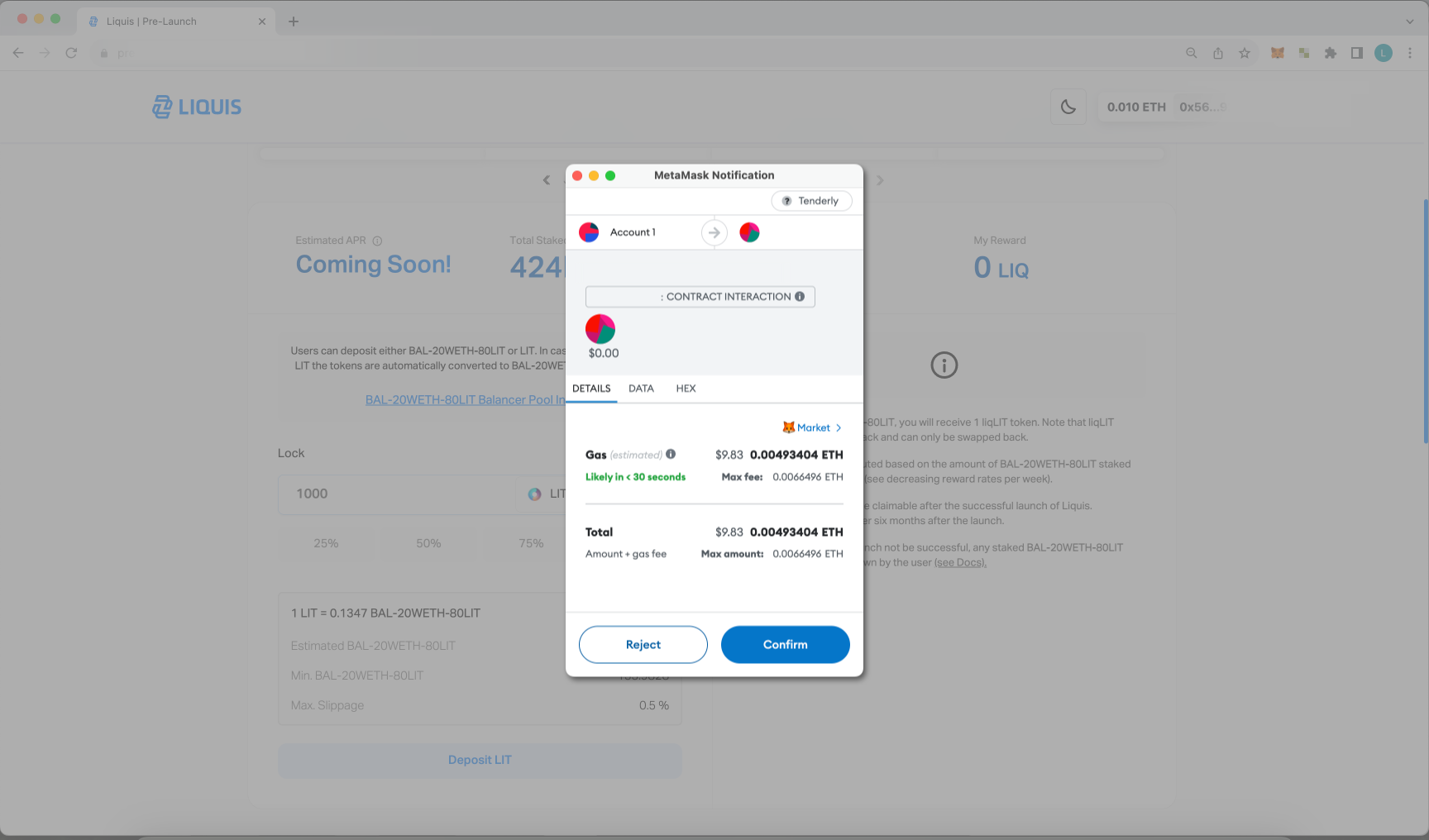 How To Participate in the Liquis Pre-Launch, Step 6, Deposit Token