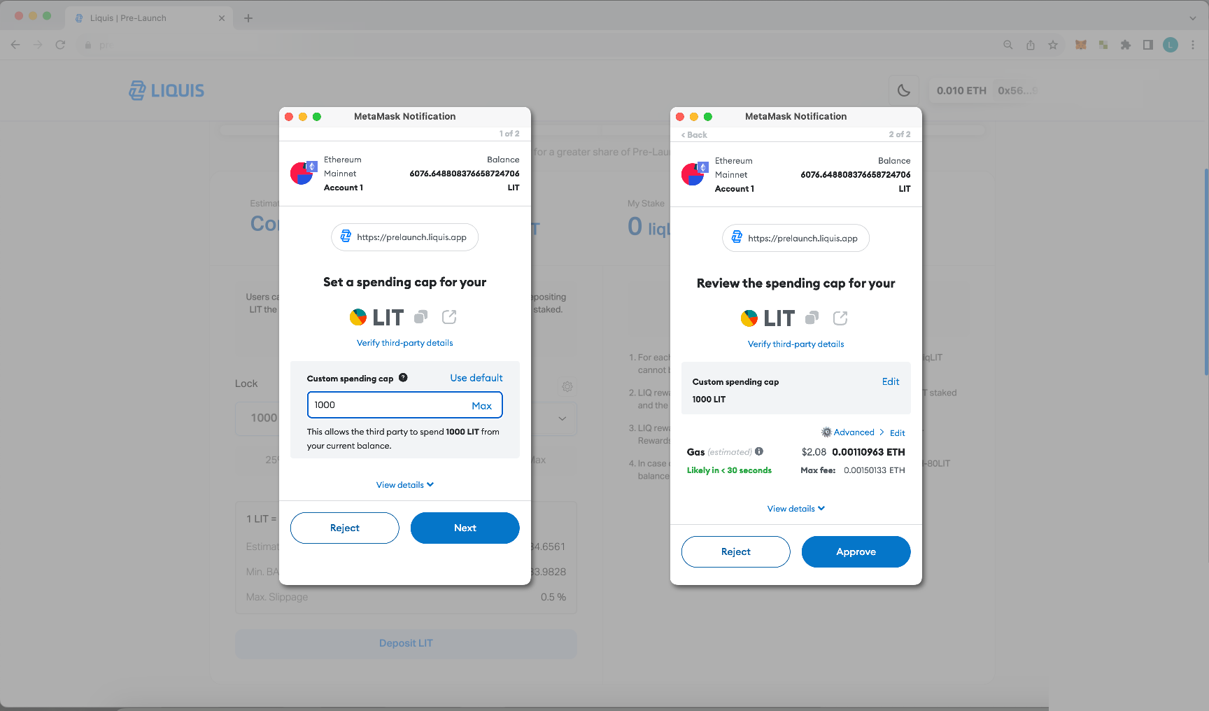 How To Participate in the Liquis Pre-Launch, Step 4, Approve Token